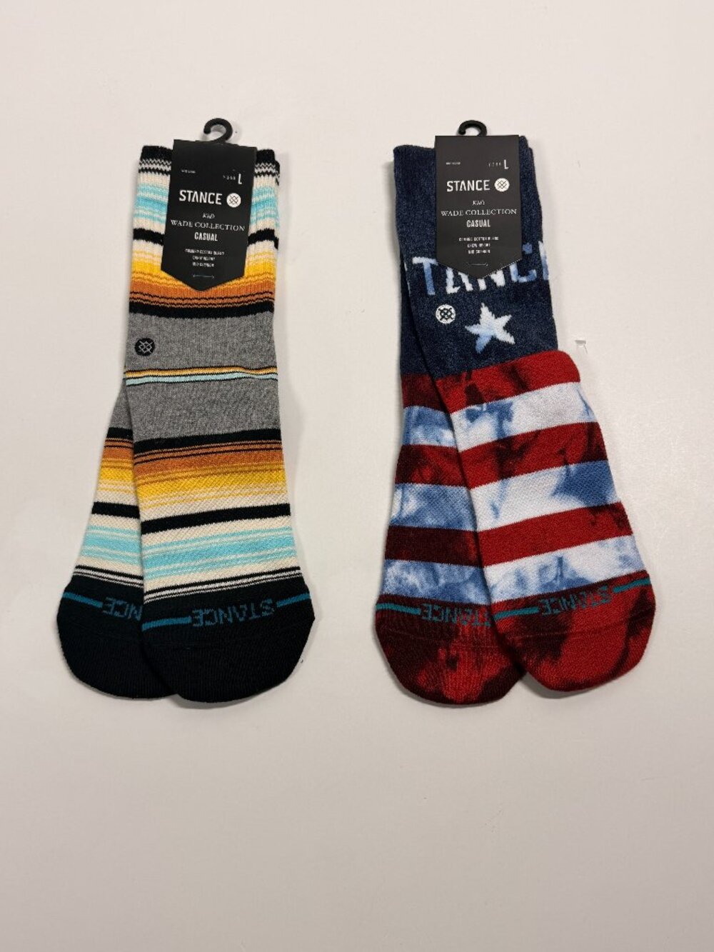 NWT Stance Kid's Socks - Crew Height -  USA Print - Striped - Large (Y 3 - 5..5)